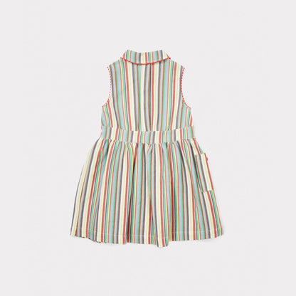 Girls Multi Stripe Cotton Woven Dress