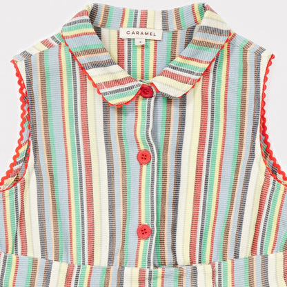 Girls Multi Stripe Cotton Woven Dress