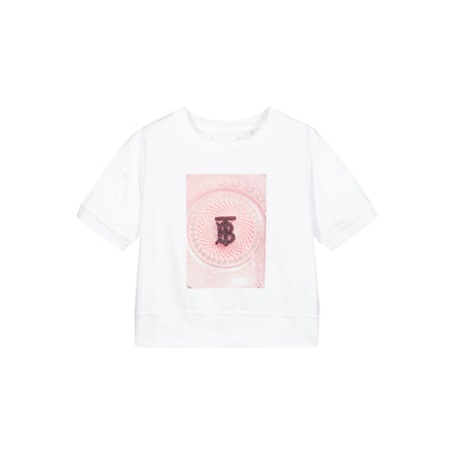 Girls White Printing Cotton T-Shirt