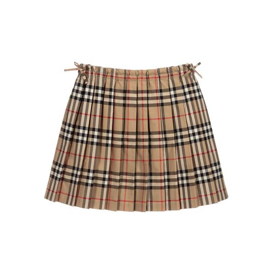Girls Beige Check Cotton Skirt