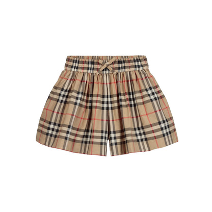 Girls Beige Check Cotton Shorts