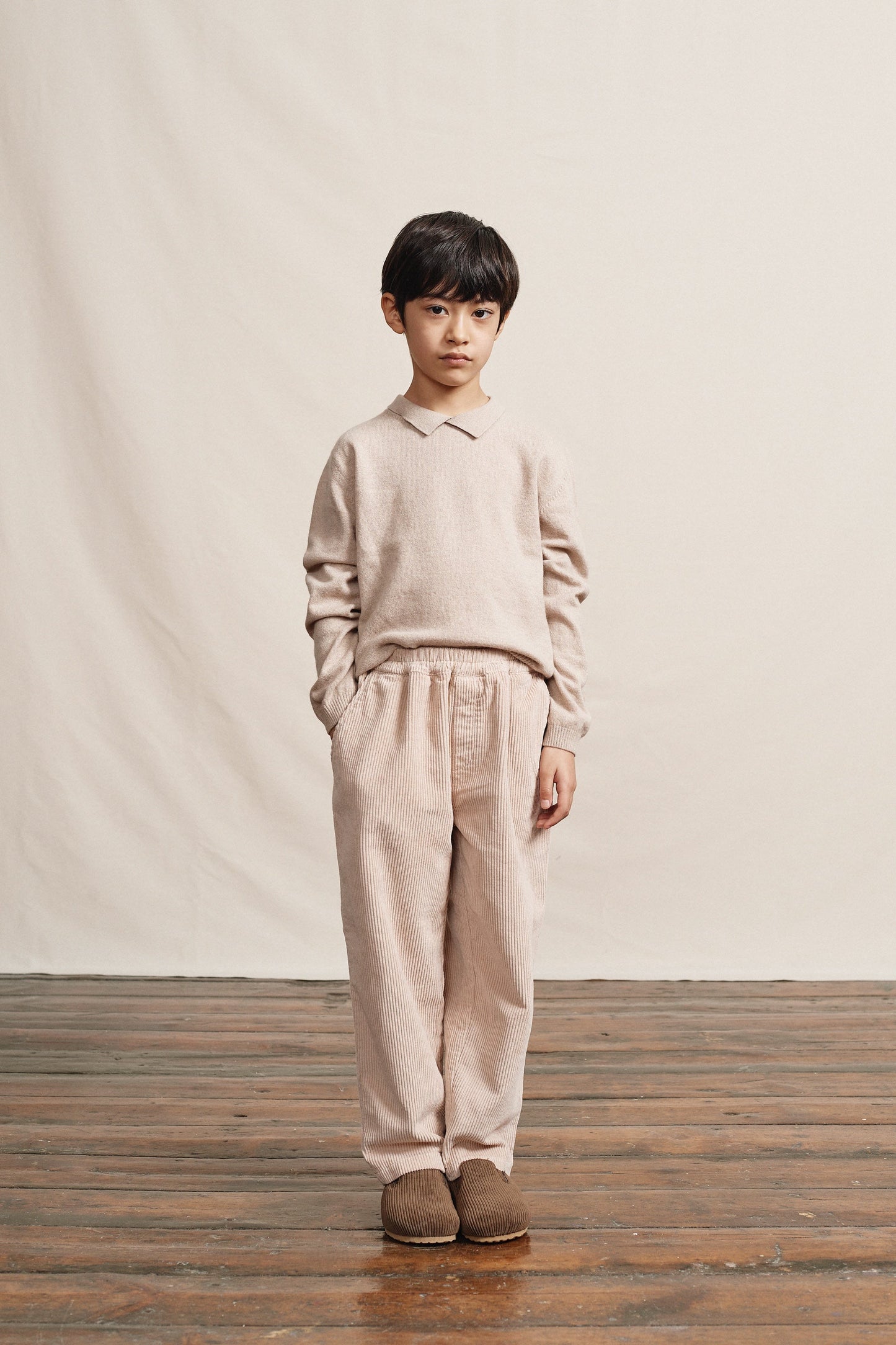 女童米色棉长裤