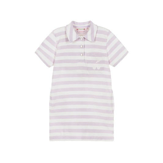 女童丁香紫条纹棉连衣裙