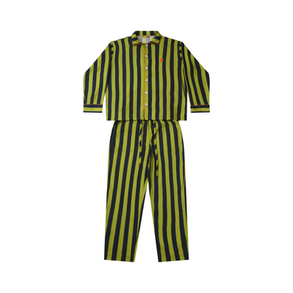 亲子款蓝绿色条纹天丝睡衣套装