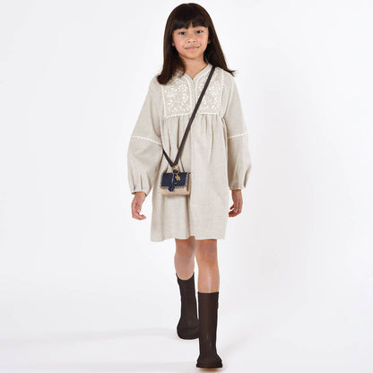 女童米色刺绣棉连衣裙