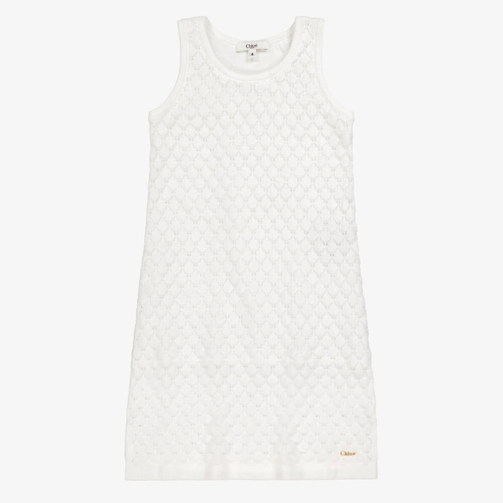 女童白色针织棉连衣裙