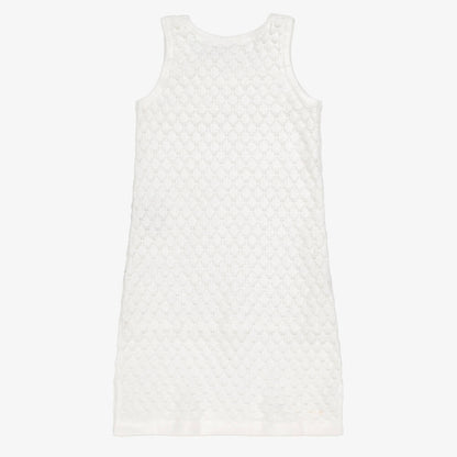 女童白色针织棉连衣裙