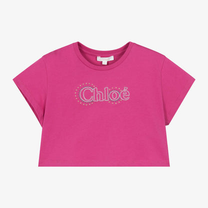 女童玫红色Logo棉T恤