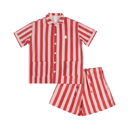 成人款粉红色条纹天丝睡衣套装