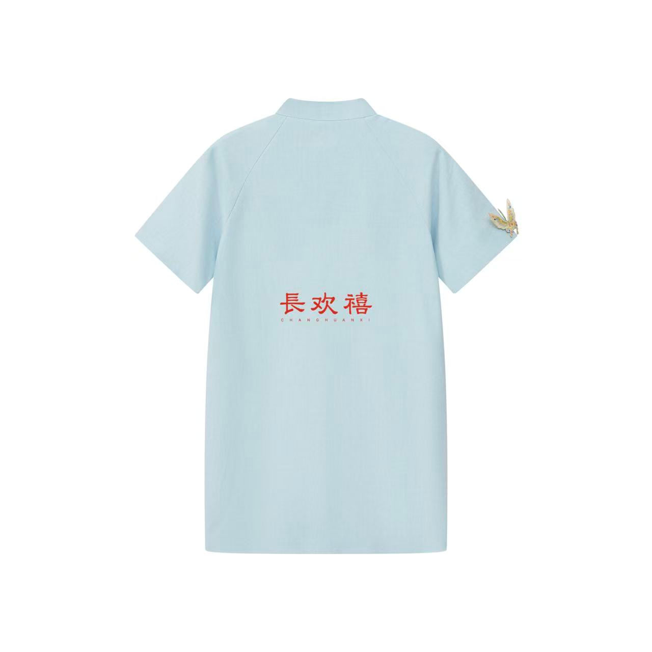女童浅蓝色"蝶恋花"中式旗袍