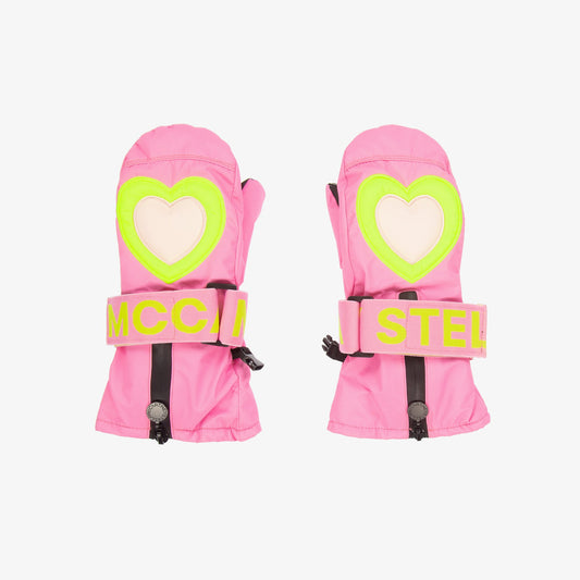 女童粉色爱心滑雪手套