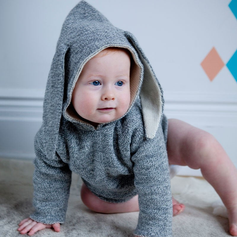 Baby Grey  Alpaca Hooded Sweatshirt With Rabbit Ears