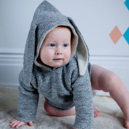 Baby Grey  Alpaca Hooded Sweatshirt With Rabbit Ears