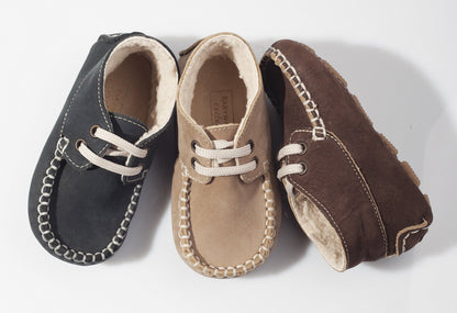 Boys & Girls Beige Suede Mooring Rope Leather  Loafers