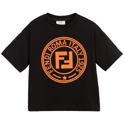Boys Black Cotton Logo T-Shirt