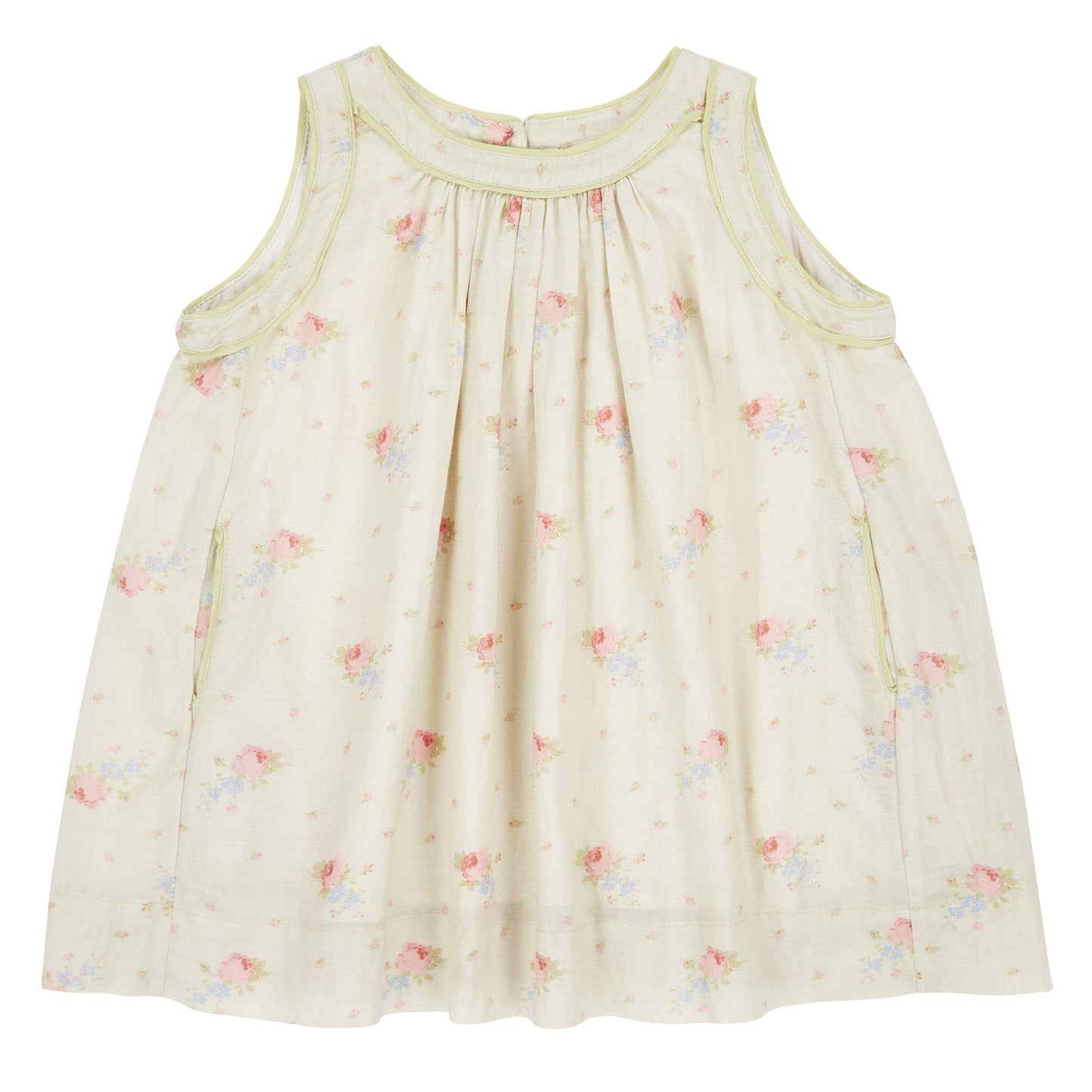 女婴粉色花朵棉连衣裙