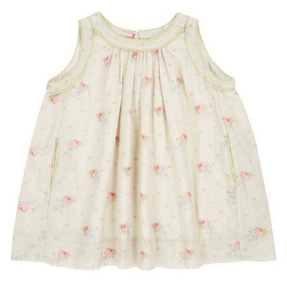 女婴粉色花朵棉连衣裙