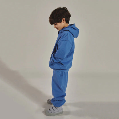 儿童蓝色连帽棉卫衣