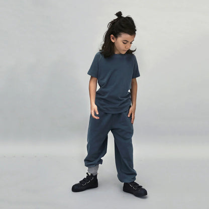 儿童蓝灰色棉长裤