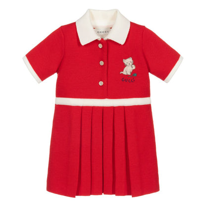 Baby Girls Red Cat Wool Dress