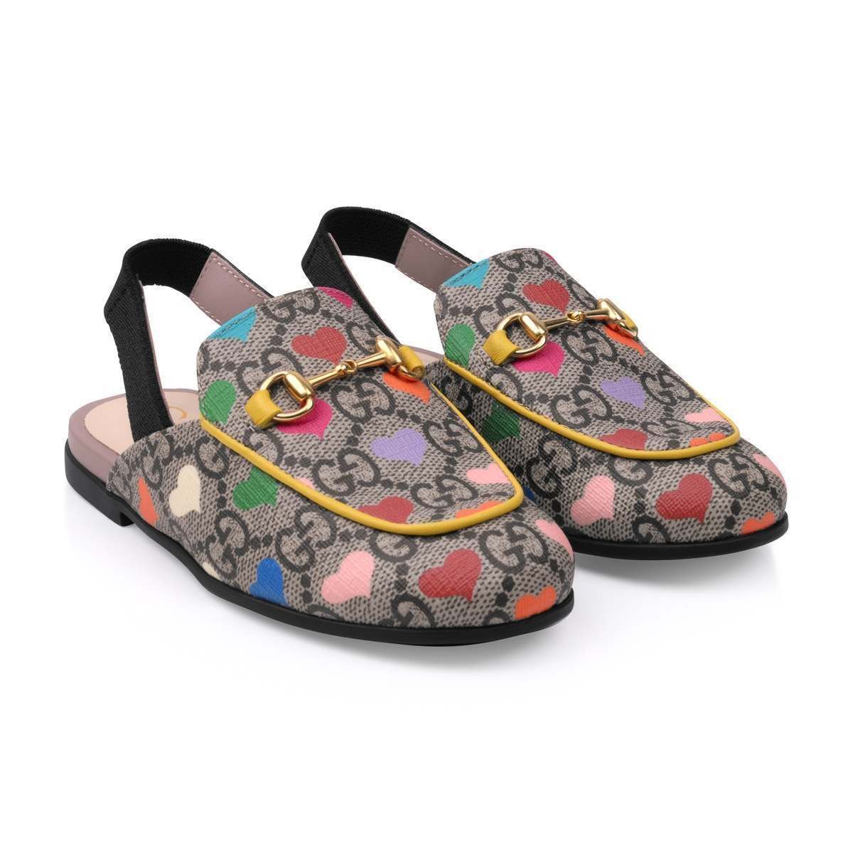 Girls Beige GG Heart Slingback Shoes