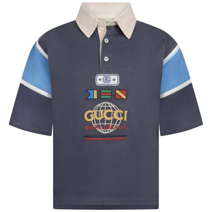 Boys Grey Cotton Jersey Polo Top