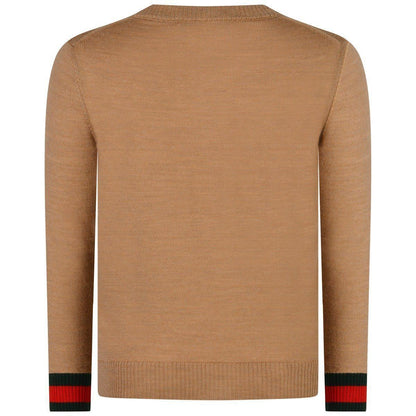 Boys Beige Merino Wool V Neck Sweater