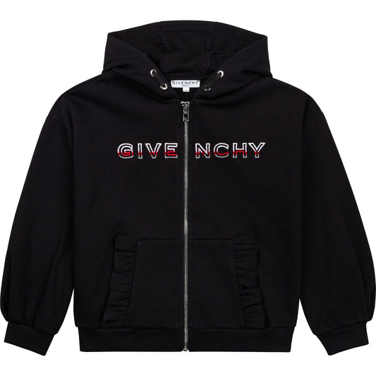 Boys & Girls Black Hooded Zip-Up Top