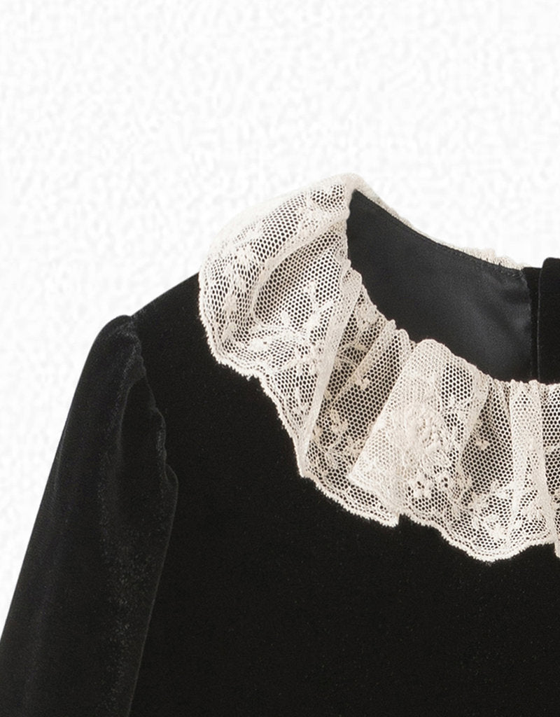 Girls Black Silk Velvet Dress