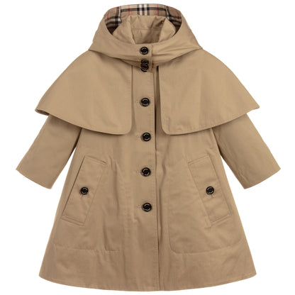 Girls Beige Cotton Coat