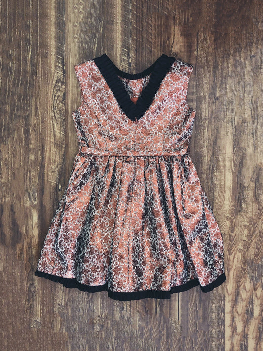 女童金属色花朵V领连衣裙