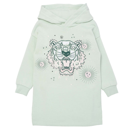 Girls Light Green Tiger Hooded Dress