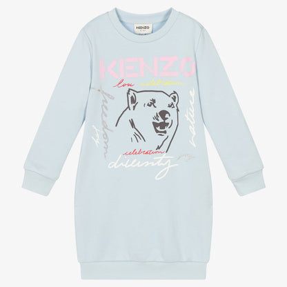 女童蓝色小熊卫衣连衣裙