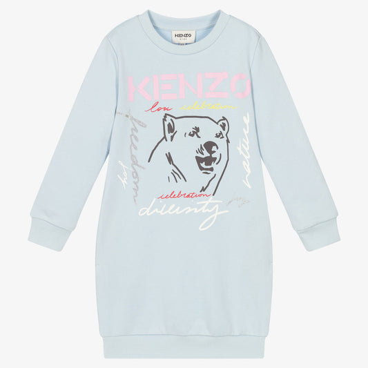 女童蓝色小熊卫衣连衣裙