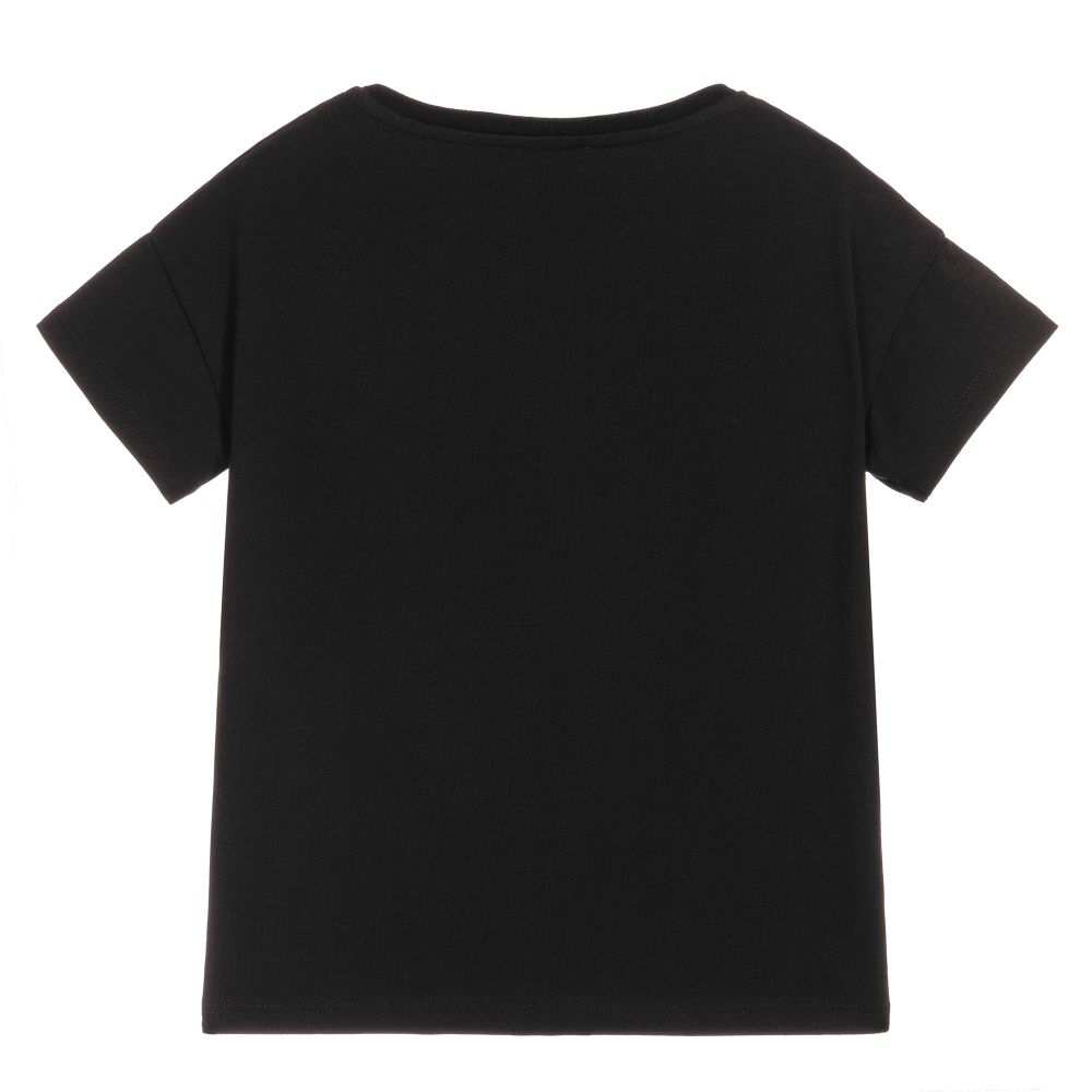 Girls Black Cotton Elephant T-Shirt