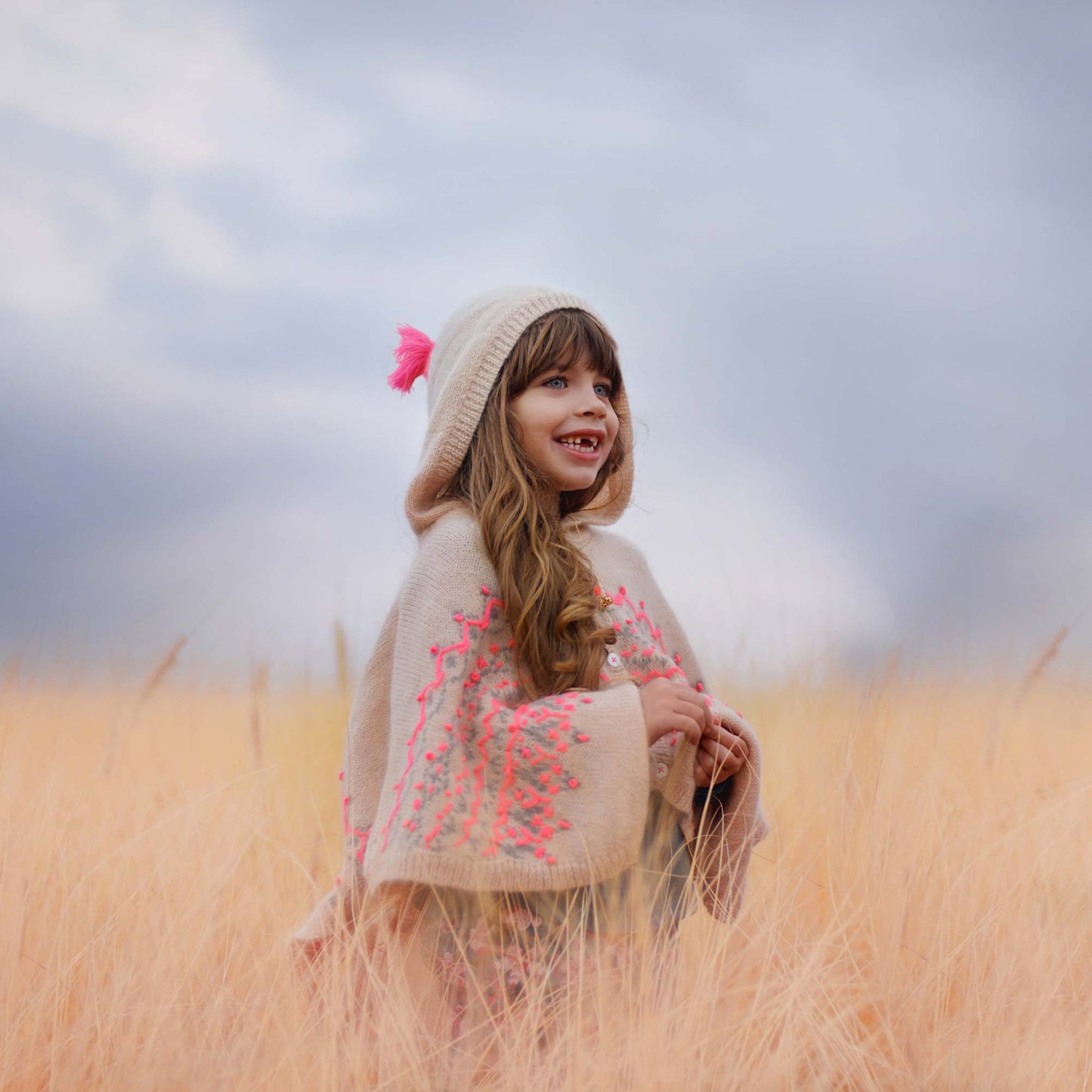 Girls Beige Zip-up Cape