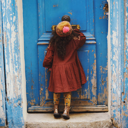 Girls Wine Red "Ourika" Cotton Dress