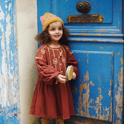 Girls Wine Red "Ourika" Cotton Dress