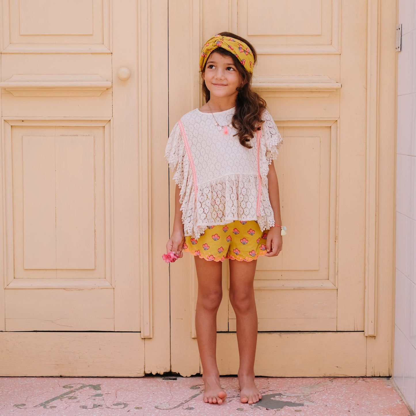Girls Safran Flowers Cotton Shorts