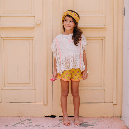 Girls Safran Flowers Cotton Shorts