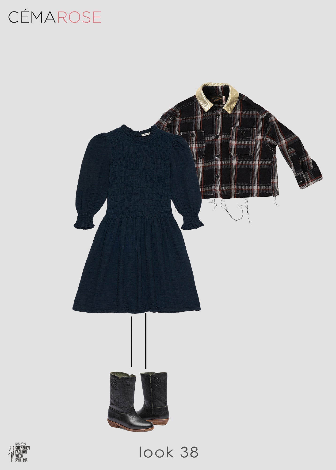 女童藏青色棉连衣裙