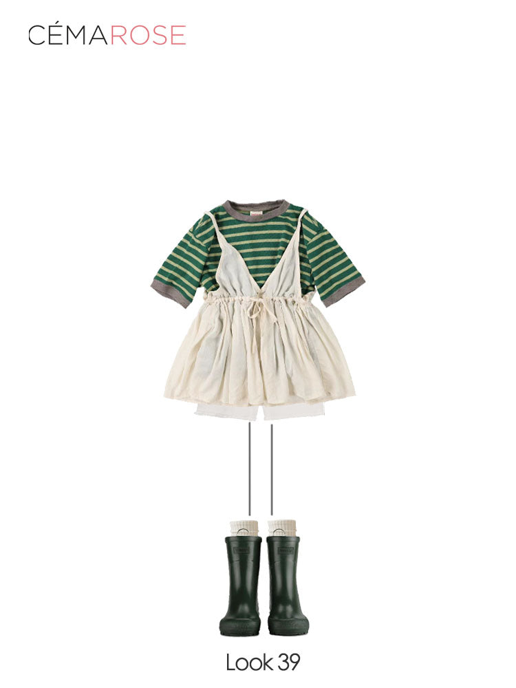 女童绿色条纹棉T恤