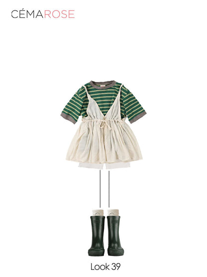 女童绿色条纹棉T恤