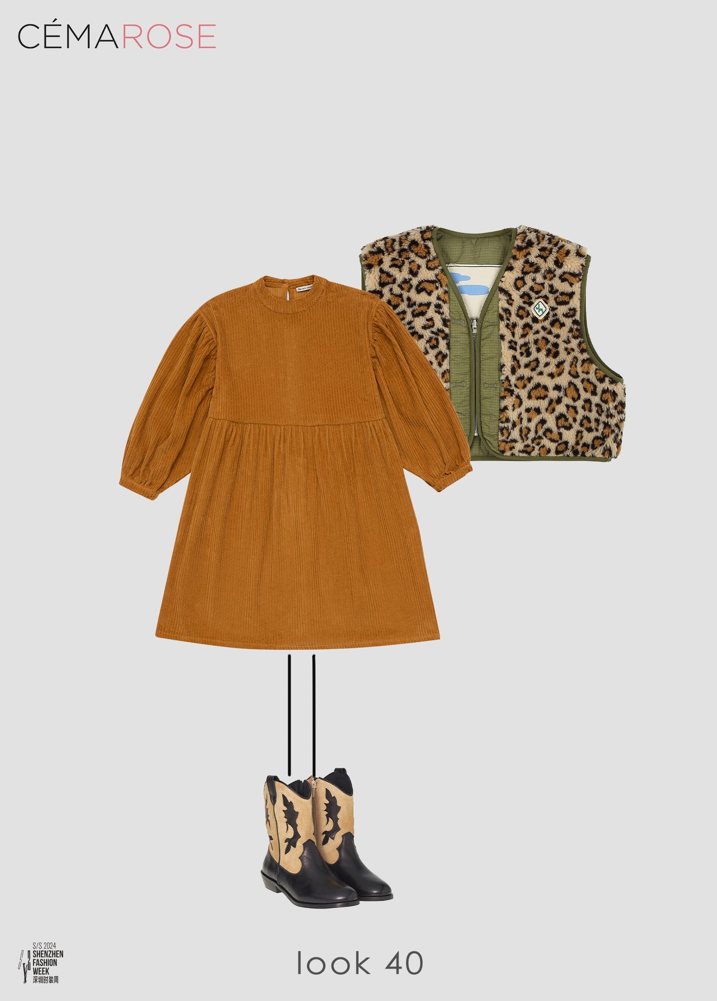 女童棕色灯芯绒连衣裙