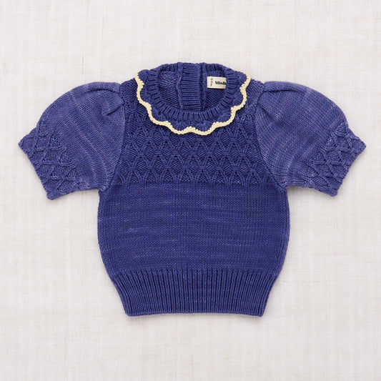 Girls Blue Ruffle Pima Cotton Sweater