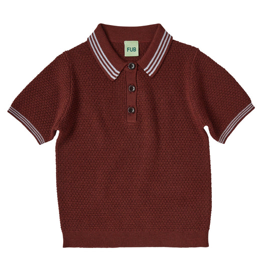 儿童酒红色羊毛Polo衫