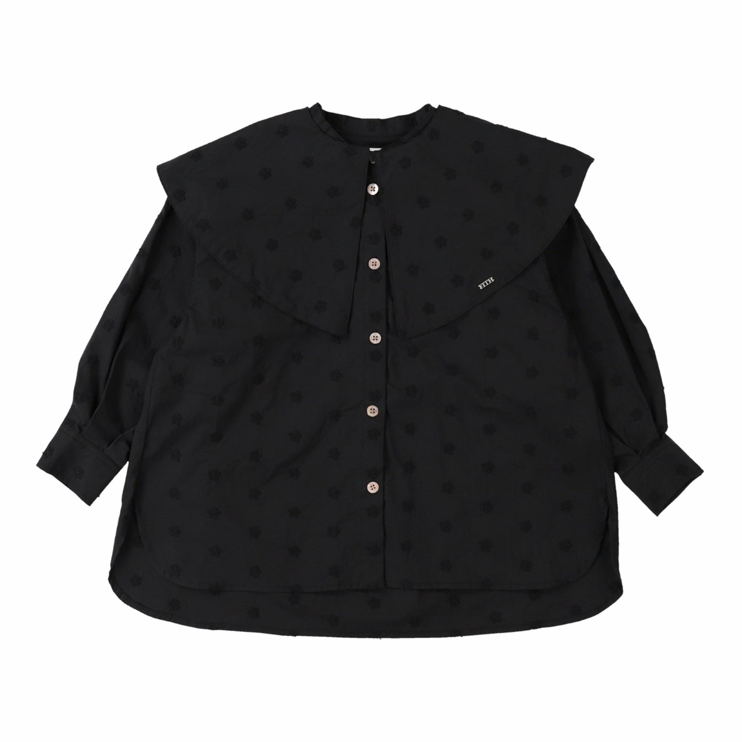 女童黑色可拆卸衣领棉衬衫