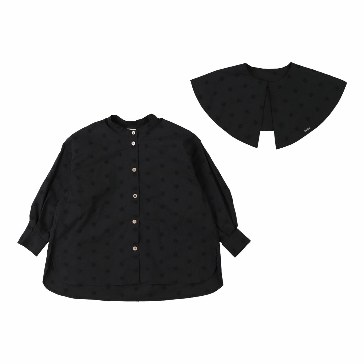 女童黑色可拆卸衣领棉衬衫