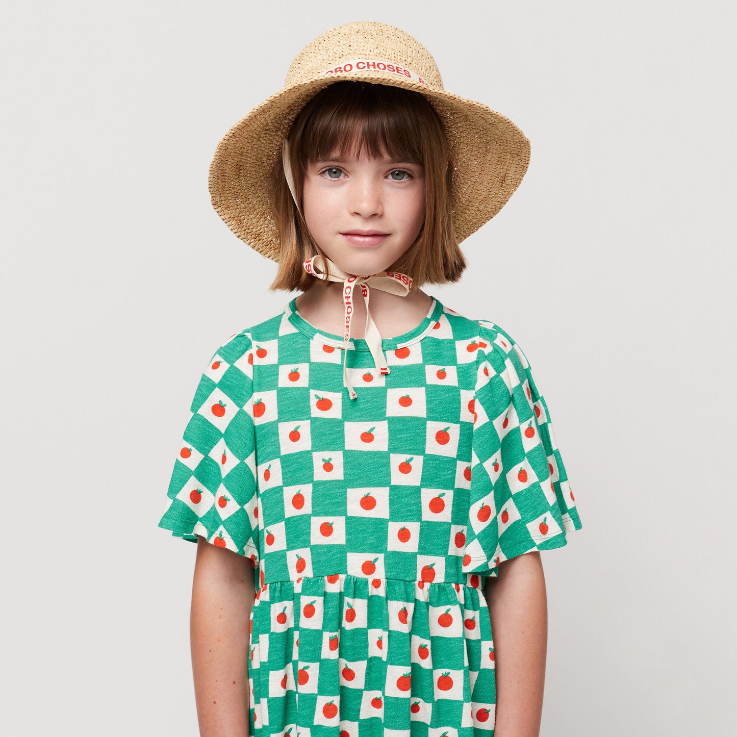 女童米色草编太阳帽