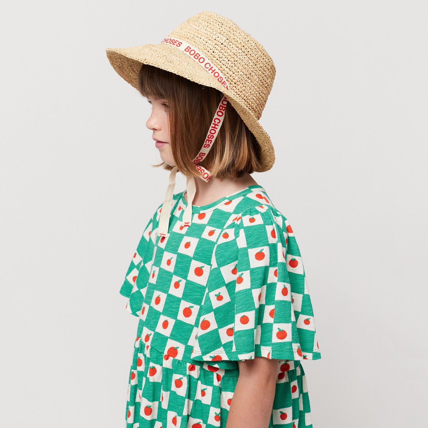 女童米色草编太阳帽